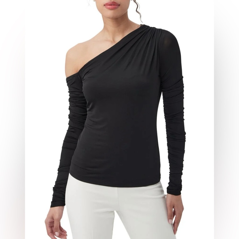 Trina Turk NWT Asymmetrical Off-Shoulder Ruched Long Sleeve Top